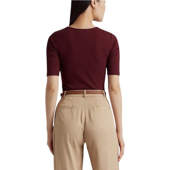 Lauren Ralph Lauren Mariya Mid Sleeve Twist Front Rib Knit Tshirt NEW Size Small - Picture 4 of 7